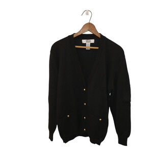 Vintage Segue Women's Cotton Cardigan Black Small Oversize Gold Buttons Heritage